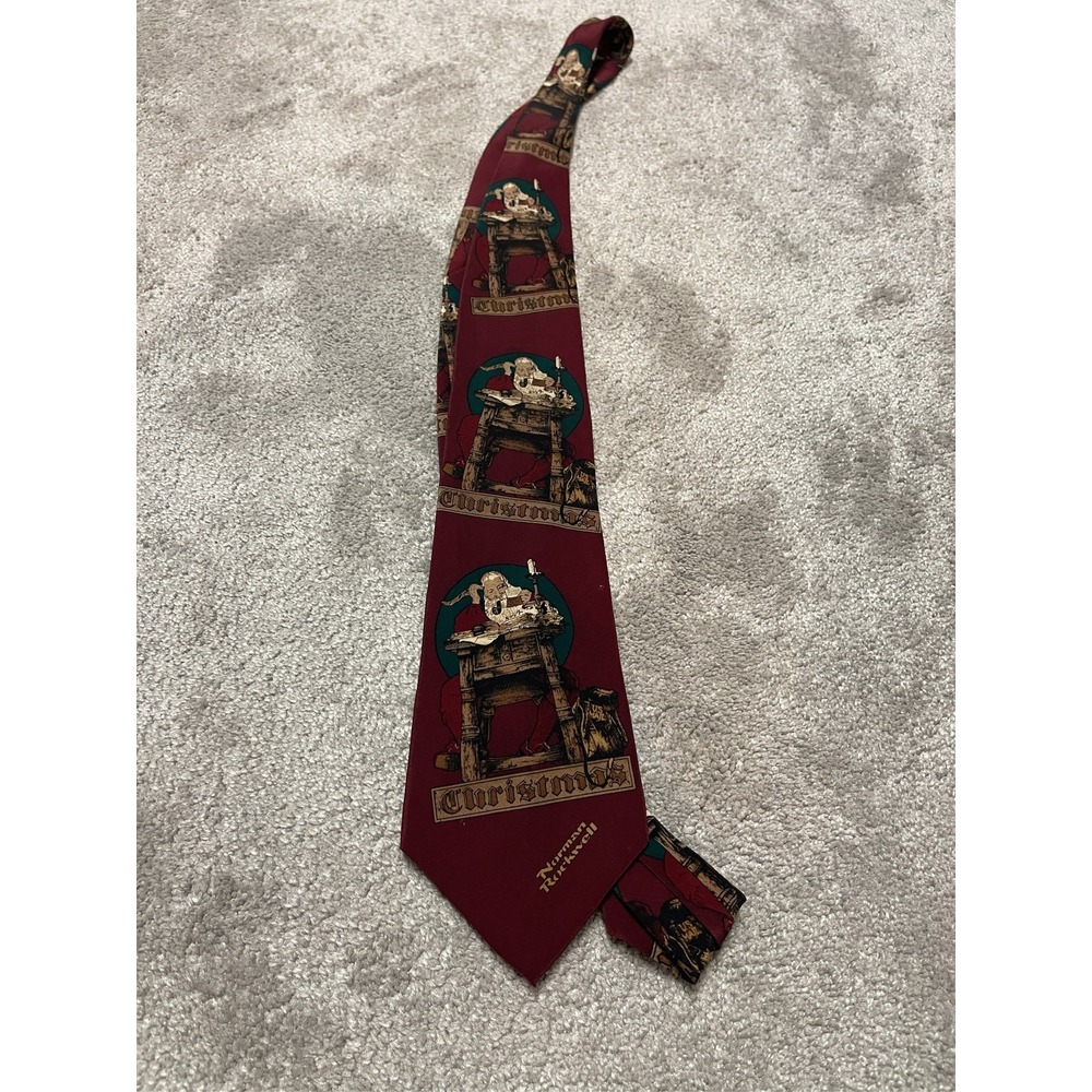 Norman Rockwell Saturday Evening Post Santa Claus Silk Necktie Maroon